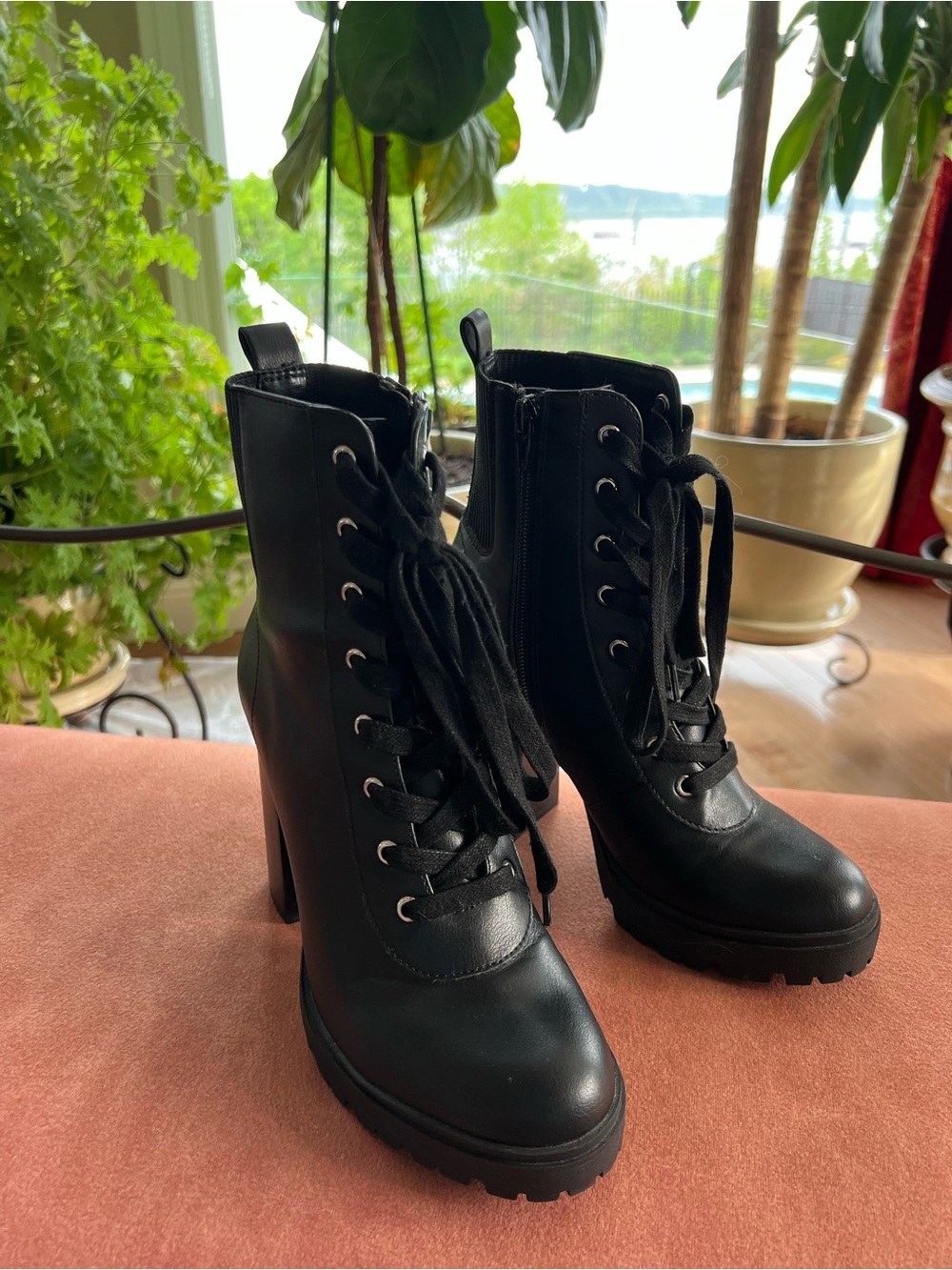 Steve Madden Black Lace-Up Platform Ankle Boots